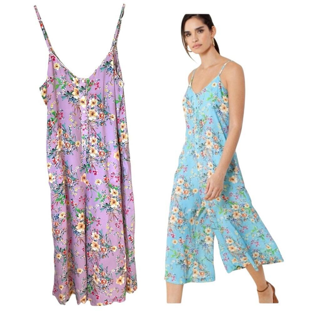 Hale Bob Aria Floral Wide Leg Jumpsuit Size Medium Purple